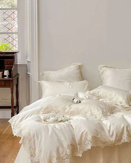 Romantic Chic French Lace Bedding Ensemble - Luxurious 1000TC Egyptian Cotton Duvet Cover, Sheets & Pillowcases Set