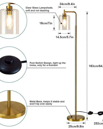 Elegant Nordic Glass and Brass LED Floor Lamp for Stylish Home and Office Lighting