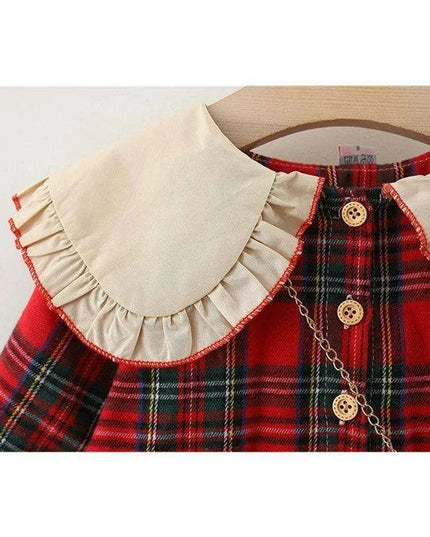 Festive Plaid Christmas Dress for Girls 9 Months to 3 Years with Cute Rabbit Accents