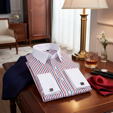 French Cuff Striped Dress Shirt — Slim Fit, Long Sleeve