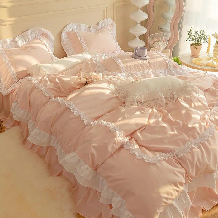 Luxurious Korean-Inspired Bedding Ensemble with Quilt Cover, Pillowcases, and Flat Sheets