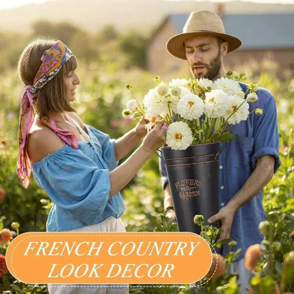 Charming 15" Rustic Galvanized Metal Flower Buckets - Set of 12 for Stylish Home Accents and Gifting