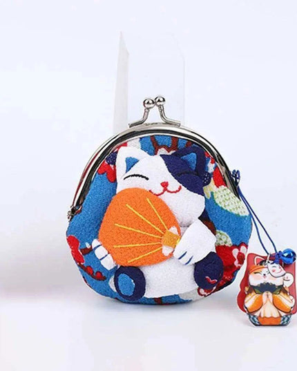 Floral Maneki Neko Coin Purse - Japanese Lucky Cat Wallet for Everyday Elegance