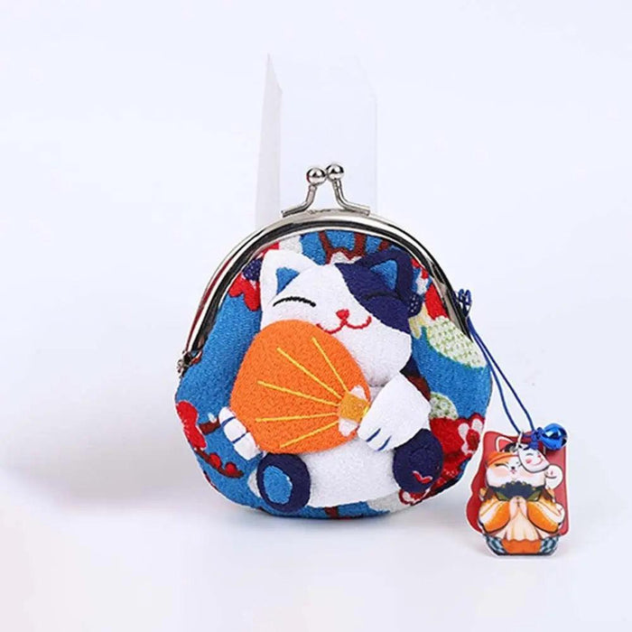 Floral Maneki Neko Coin Purse - Japanese Lucky Cat Wallet for Everyday Elegance