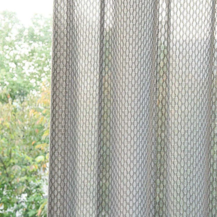 Beige Bohemian Cotton Linen Window Treatments with Grey Tulle