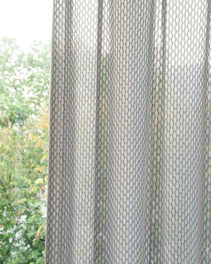 Beige Bohemian Cotton Linen Window Treatments with Grey Tulle