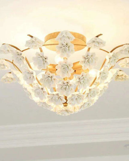 Elegant Retro White Floral LED Ceiling Lamp - A Timeless Luxury Accent for Your Home