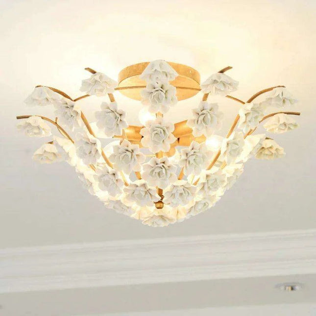 Elegant Retro White Floral LED Ceiling Lamp - A Timeless Luxury Accent for Your Home