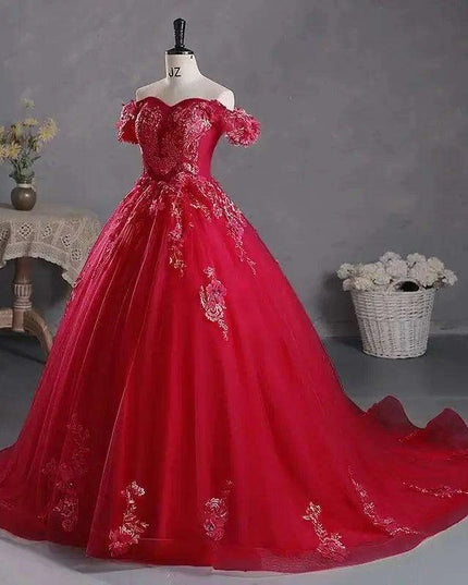 Stunning Off-The-Shoulder Cerulean Quinceanera Ball Gown with Graceful Lace Details and Dramatic Train