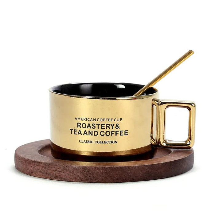 Luxurious Hand-Painted European Ceramic Coffee Mug Set with Gold Detailing - 110ml