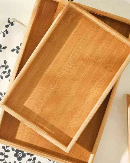 Japanese Bamboo Rectangular Serving Tray Set for Tea and Fruits - Elegant Design