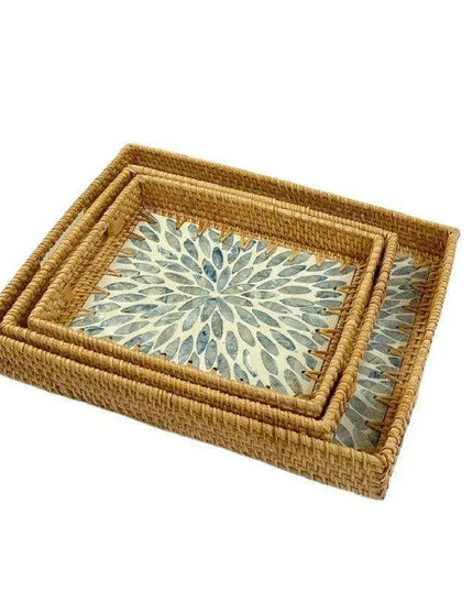 Vibrant Artisan Seashell Rattan Bowl - Handcrafted Storage Solution with Natural Elegance