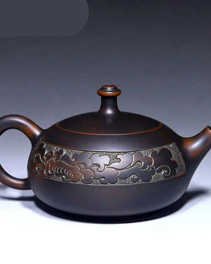 Elegant Handcrafted Purple Clay Teapot Set with Dragon and Phoenix Design - Perfect for Tea Lovers