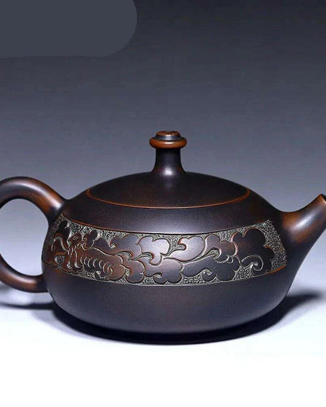 Elegant Handcrafted Purple Clay Teapot Set with Dragon and Phoenix Design - Perfect for Tea Lovers