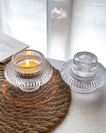 Elegant Double-Sided Glass Candle Holder - Ideal for Weddings and Special Occasions