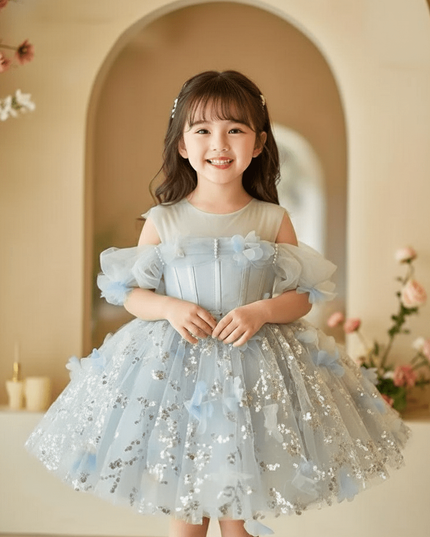 Charming Pink Princess Ball Gown for Girls - Ideal for Weddings, Birthdays, and Baptisms - A4134