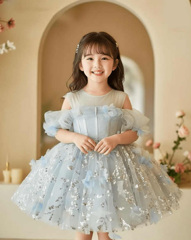 Charming Pink Princess Ball Gown for Girls - Ideal for Weddings, Birthdays, and Baptisms - A4134