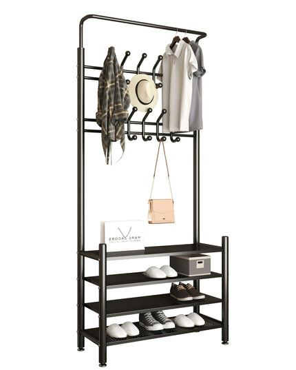 Modern Entryway Organizer with Hooks - Stylish Storage Solution for Shoes and Coats