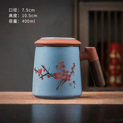 Sophisticated Purple Clay Travel Tea Mug Set with Infuser and Lid - 400ml for Office and Leisure