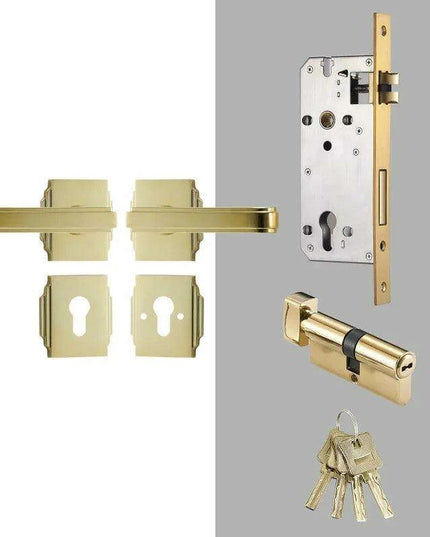 Luxurious PVD Gold and Chrome Double Lever Door Handle Set for Bedrooms and Bathrooms