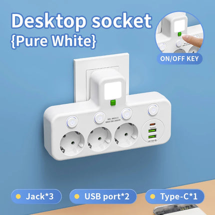 AXUS Store 4-Socket Power Strip with 2 USB & 1 Type-C Ports, 2500W