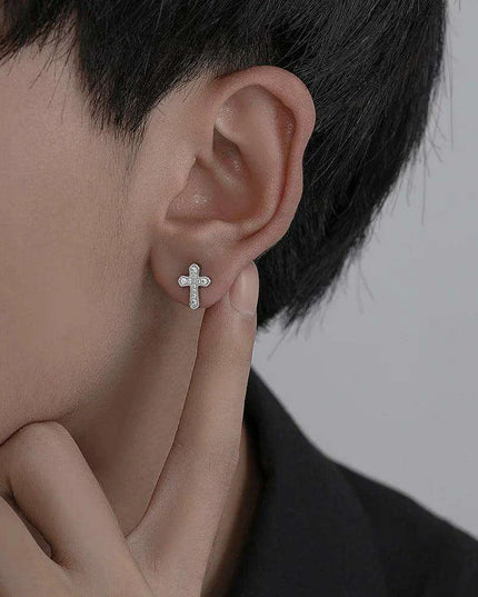 Rhinestone Cross Clip-On Stud Earrings - Stylish 925 Silver Accessories for All Occasions