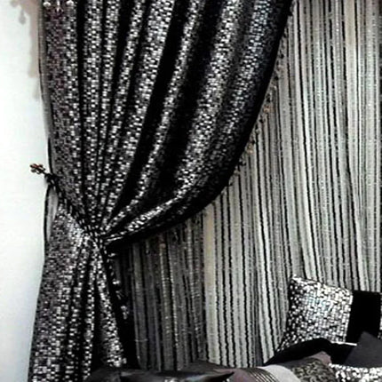 Très Elite Black Grey European Curtain Light Blocking Damask Taffeta