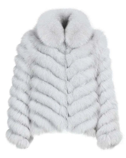 Elegant Reversible Women's Fox Fur Winter Jacket with Silk Lining
