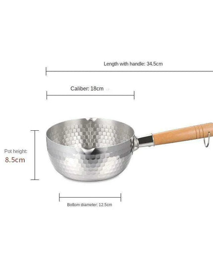 Japanese Stainless Steel Snow Pan with Ergonomic Wooden Handle and Lid - Perfect for Stewing, Frying, and Milk Heating