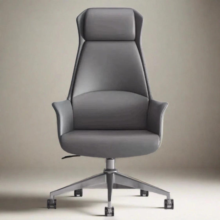 Luxurious Swivel Leather Office Chair with Reclining Backrest and Nordic Design