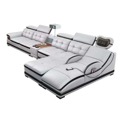Elegant Italian Leather Bluetooth Sofa Set with Massage Features, Integrated Speaker, Projector, USB Charging Ports, and Convenient Cup Holder - Contemporary Comfort Solution