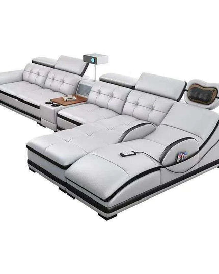 Elegant Italian Leather Bluetooth Sofa Set with Massage Features, Integrated Speaker, Projector, USB Charging Ports, and Convenient Cup Holder - Contemporary Comfort Solution