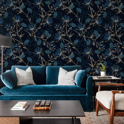 Très Elite Dark Dandelion Floral Peel and Stick Wallpaper - Removable,