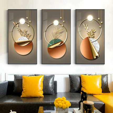 Golden Elegance: Captivating Abstract Geometric Canvas Art for Stylish Interiors