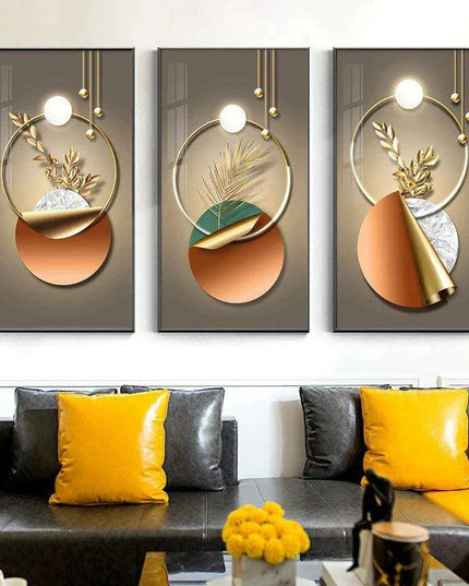 Golden Elegance: Captivating Abstract Geometric Canvas Art for Stylish Interiors
