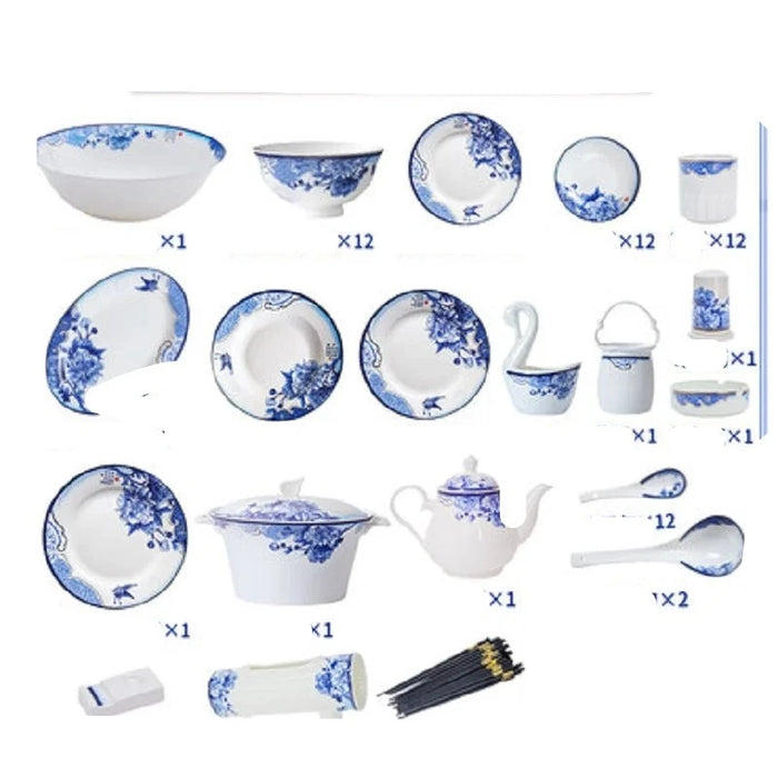 Elegant Blue and White Porcelain Tableware Set for Stylish Home Dining