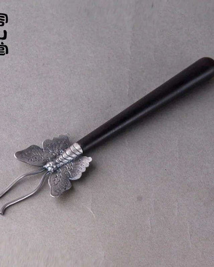 Elegant Japanese Copper Teapot Set with Silver Fork and Iron Stand