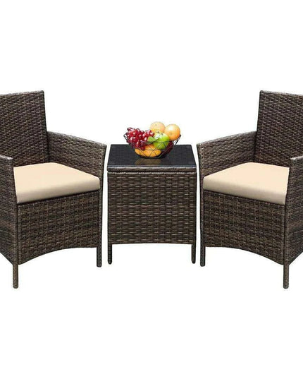 Brown and Beige Lightweight 3-Piece Rattan Outdoor Seating Set with Cushions