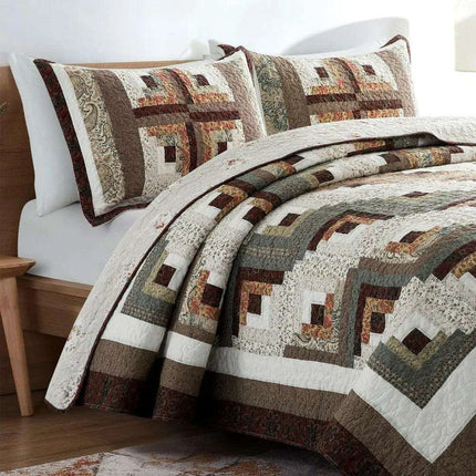 Reversible Floral and Plaid Quilt Set for California King - 100% Cotton Bedspread with Pillow Covers, Easy Care