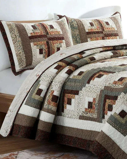 Reversible Floral and Plaid Quilt Set for California King - 100% Cotton Bedspread with Pillow Covers, Easy Care