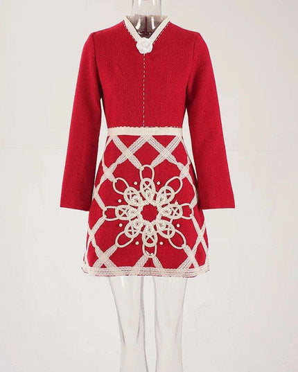 A-Line Evening Dress with 3D Floral Embellishments and Pearl Waist Detail