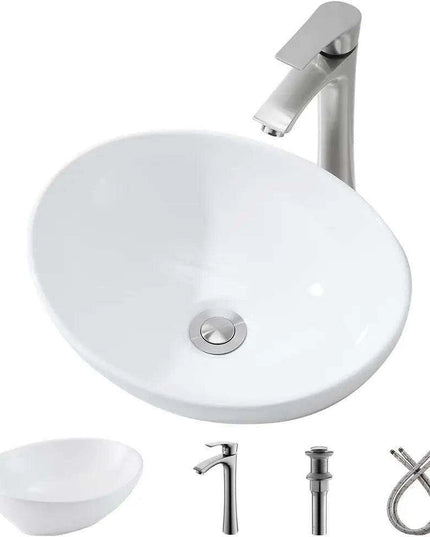 Elegant Oval Ceramic Sink Ensemble with Black Faucet and Stainless Steel Drain