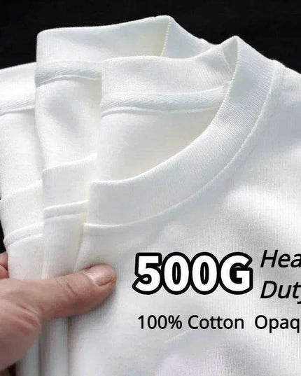 Premium 500g Pure Cotton Short Sleeve T-Shirt with Reinforced Neckline in Classic Black and White