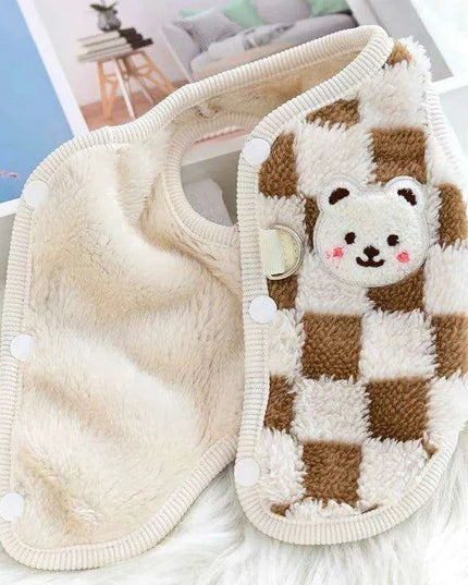 Cozy Plush Sweet Bear Print Winter Sweater for Small Dogs & Puppies with Secure Buckle Closure