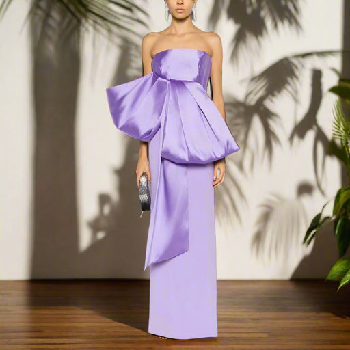 Customizable Elegant Strapless Purple Evening Dress with Pleated Design for Women