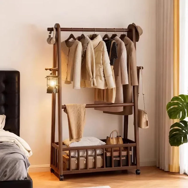 Shop1105712294 Solid Wood Floor-to-Ceiling Clothes Rack with Adjustabl