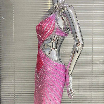 Stunning Backless Bodycon Dress with Dazzling Diamond Details for Unforgettable Events