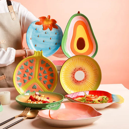 Whimsical Cartoon Character Ceramic Fruit Plate with Playful Designs