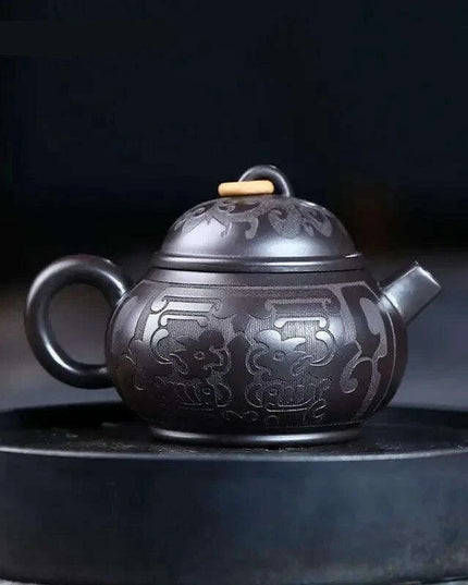 Handcrafted Authentic Purple Clay Teapot - 180ml Traditional Black Mud Kettle for Authentic Tea Brewing Experience