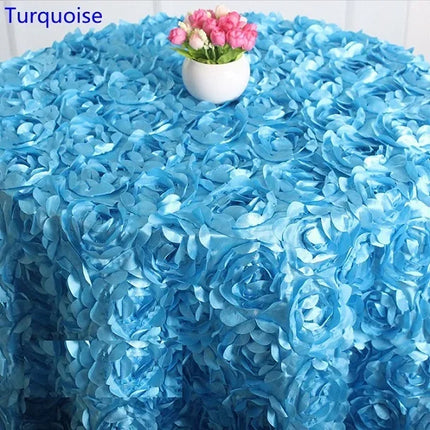 Wedding Satin Table Cloth Cover Embroidered Rosette Roses For Banquet Hotel